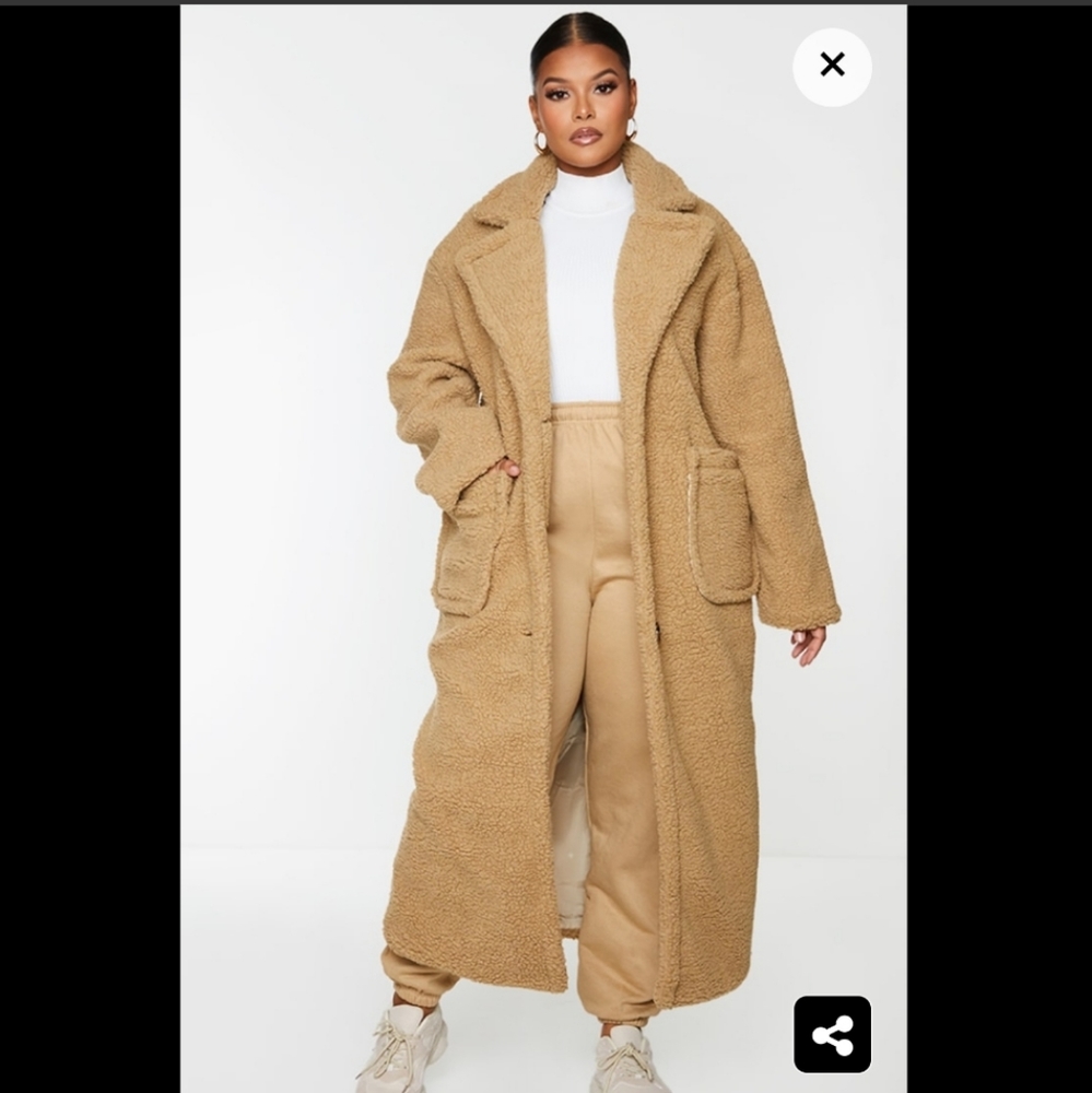 PLT Camel Borg Longline Coat (Teddy Coat)